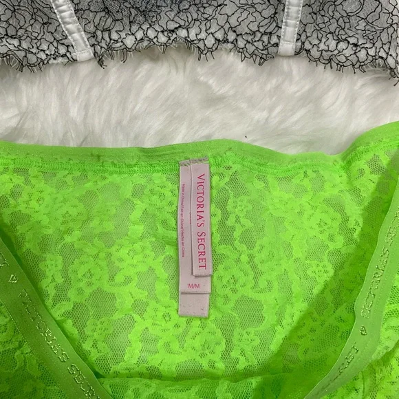 Very Sexy Victoria's Secret Lace Bra and Panty Set - Black and Neon Green